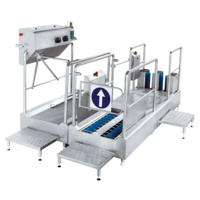Two-lane hygiene station with controlled entry and exit