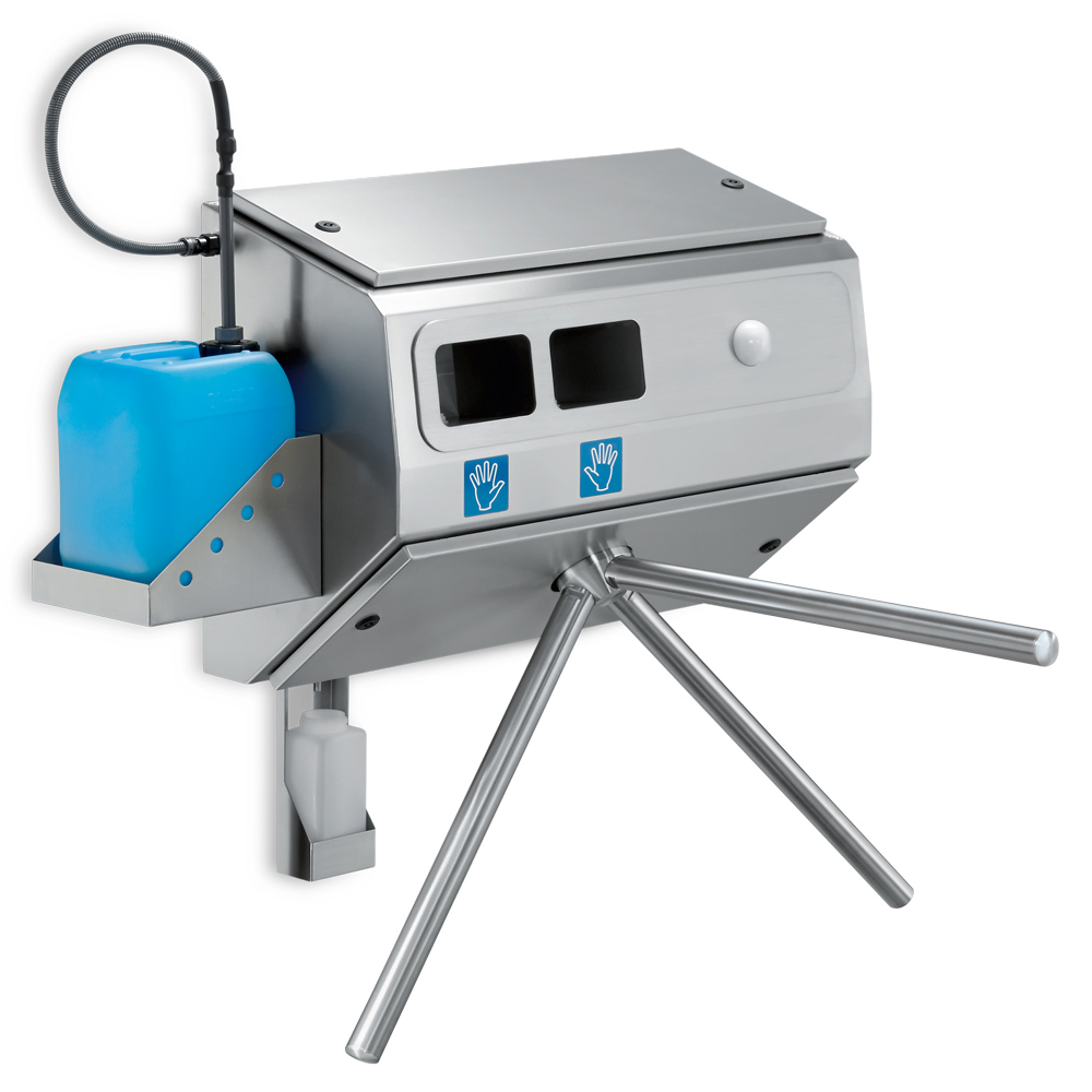Entry control with hand disinfection