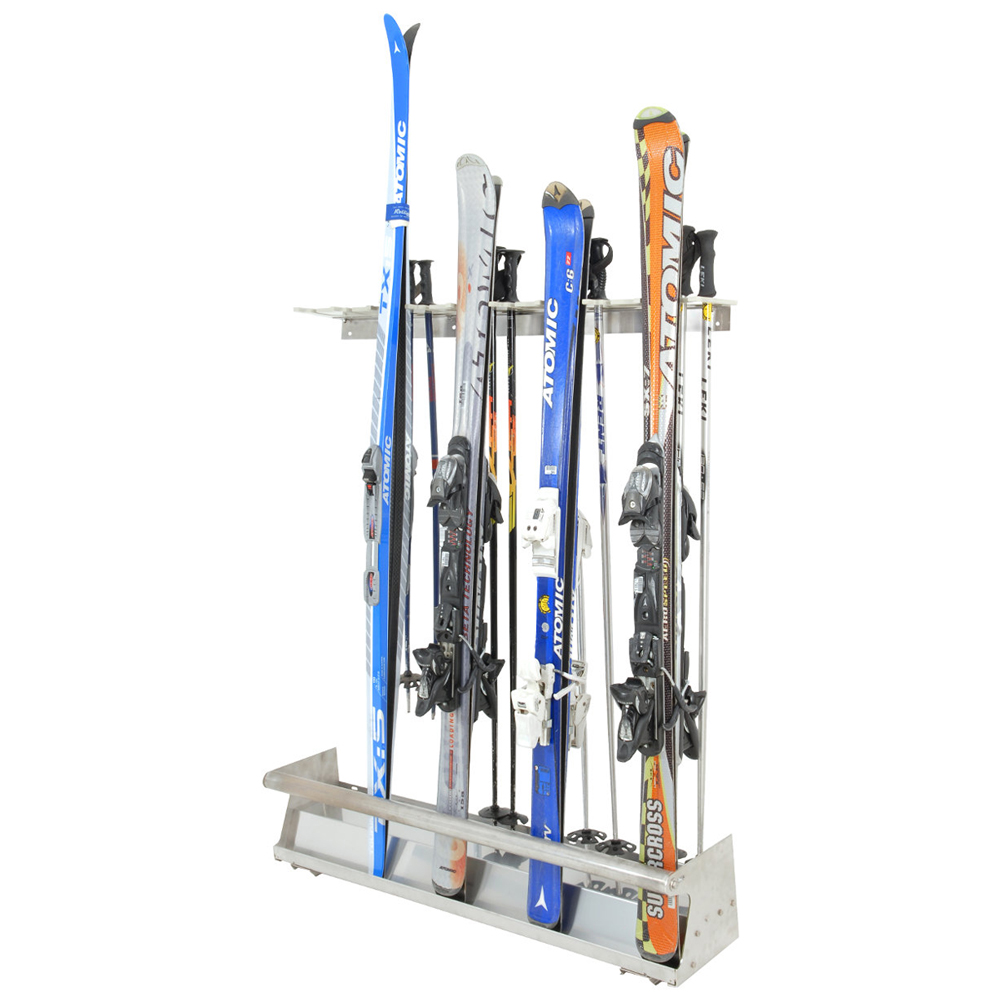 Wall-mounted ski rack for 9–16 pairs